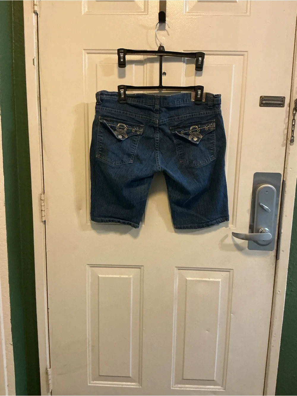 Old skull urban wear Dark Blue Denim Shorts - Picture 2 of 3